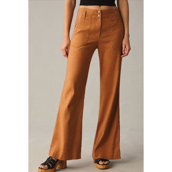 Anthropologie X Maeve Plus Size 22 Naomi Linen Wide Leg Flare Brown Flare Pants - Picture 2 of 13